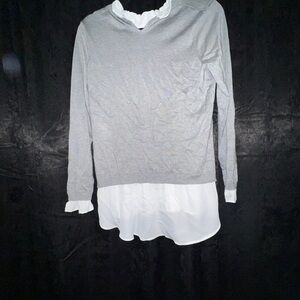 Adrianna Papell Gray and White Ruffled Top